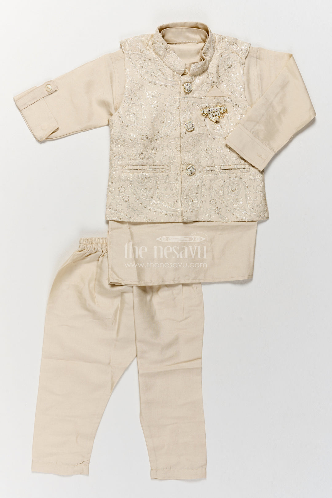 Boys Nehru Jacket Set with Thread Embroidery for Family Functions