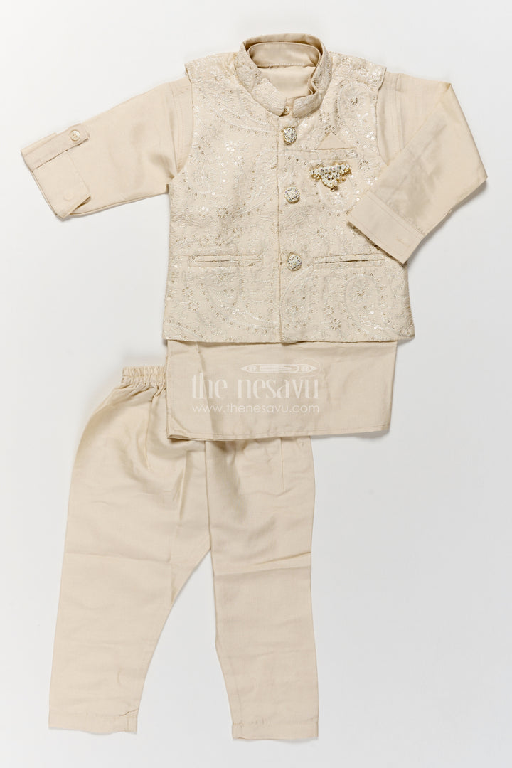 Boys Nehru Jacket Set with Thread Embroidery for Family Functions