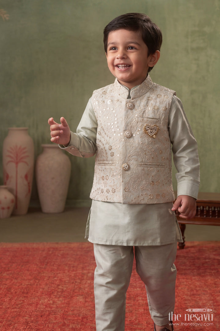 Boys Ethnic Jacket Set in Off White with an Occasion Ready Finish