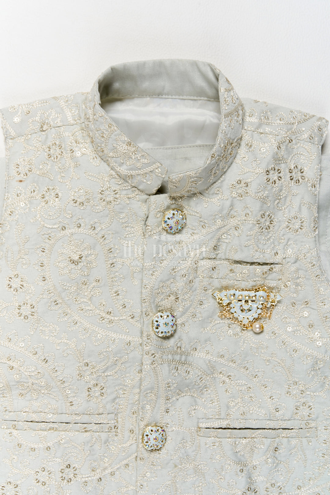 Boys Ethnic Jacket Set in Off White with an Occasion Ready Finish