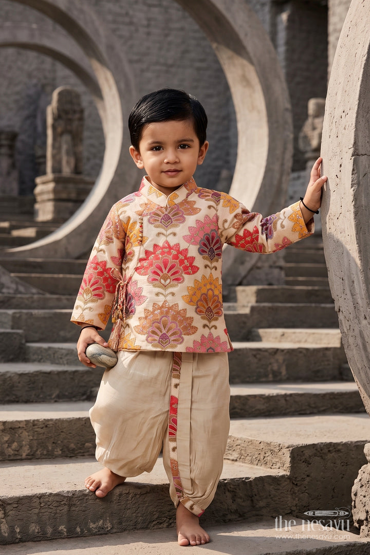 Pattu Pancha Set with Multicolor Floral Detailing for Special Occasions