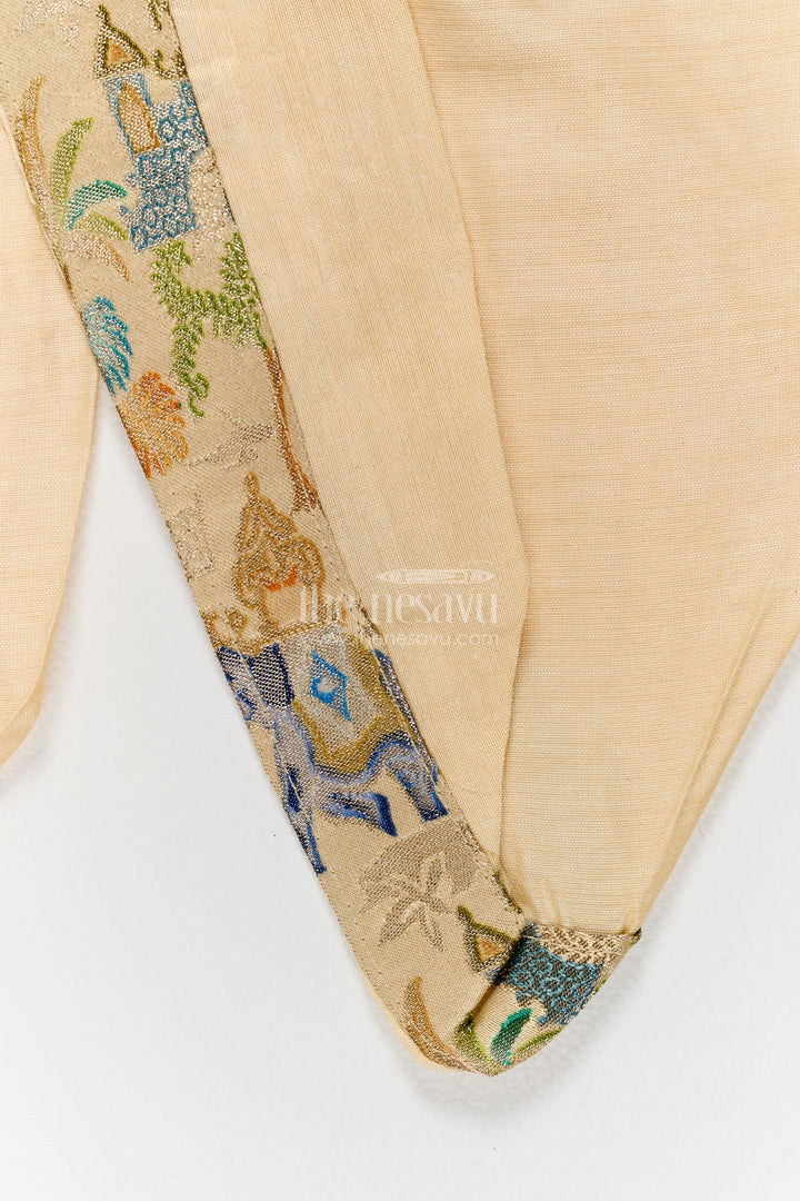 Pattu Pancha Set in Cream with Elephant Detailing for Family Functions