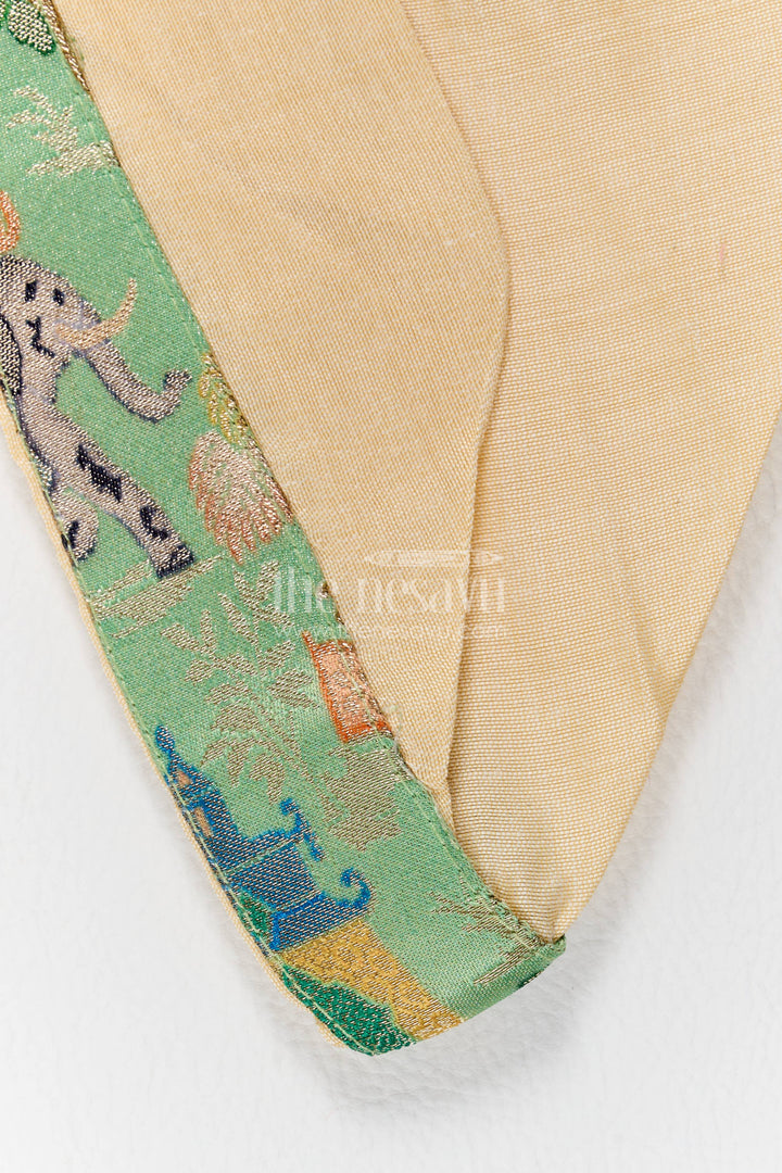 Pattu Pancha Set in Green with Elephant Detailing for Family Functions
