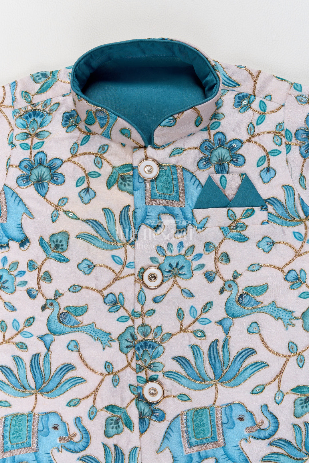 Boys Dhoti Kurta Set for Kids with Elephant Detailing in Blue