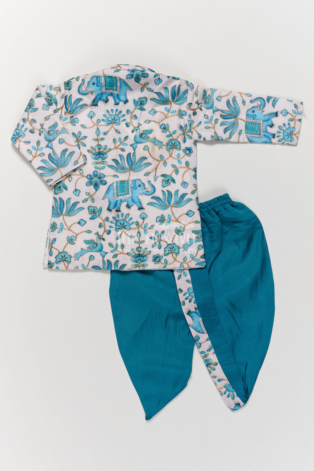 Boys Dhoti Kurta Set for Kids with Elephant Detailing in Blue