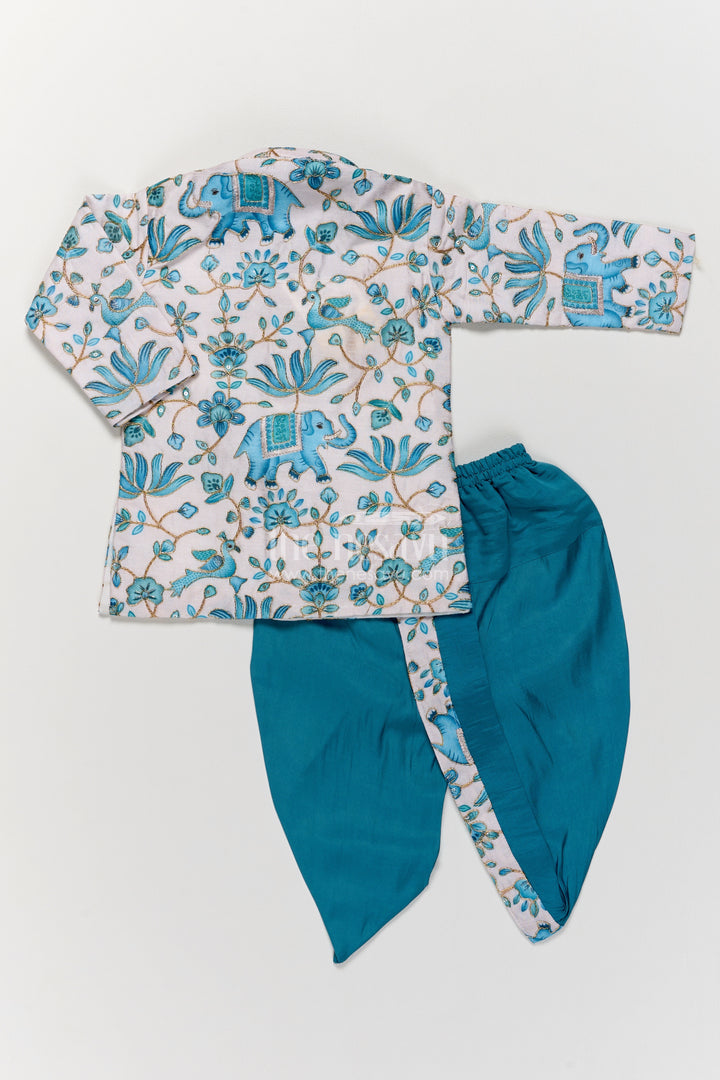 Boys Dhoti Kurta Set for Kids with Elephant Detailing in Blue