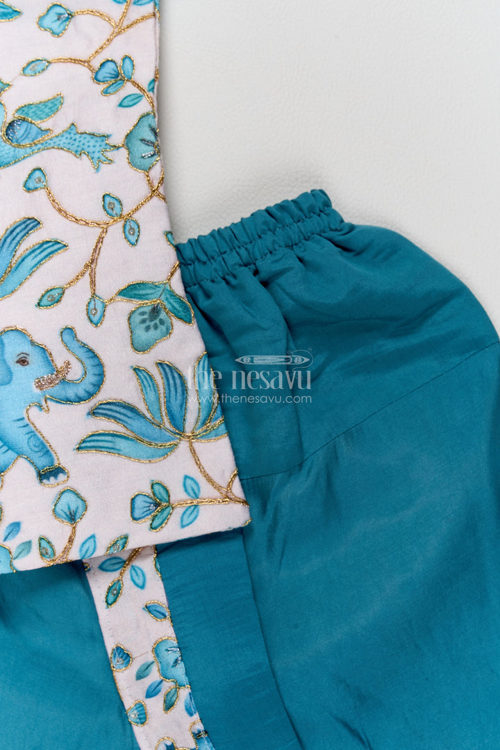 Boys Dhoti Kurta Set for Kids with Elephant Detailing in Blue