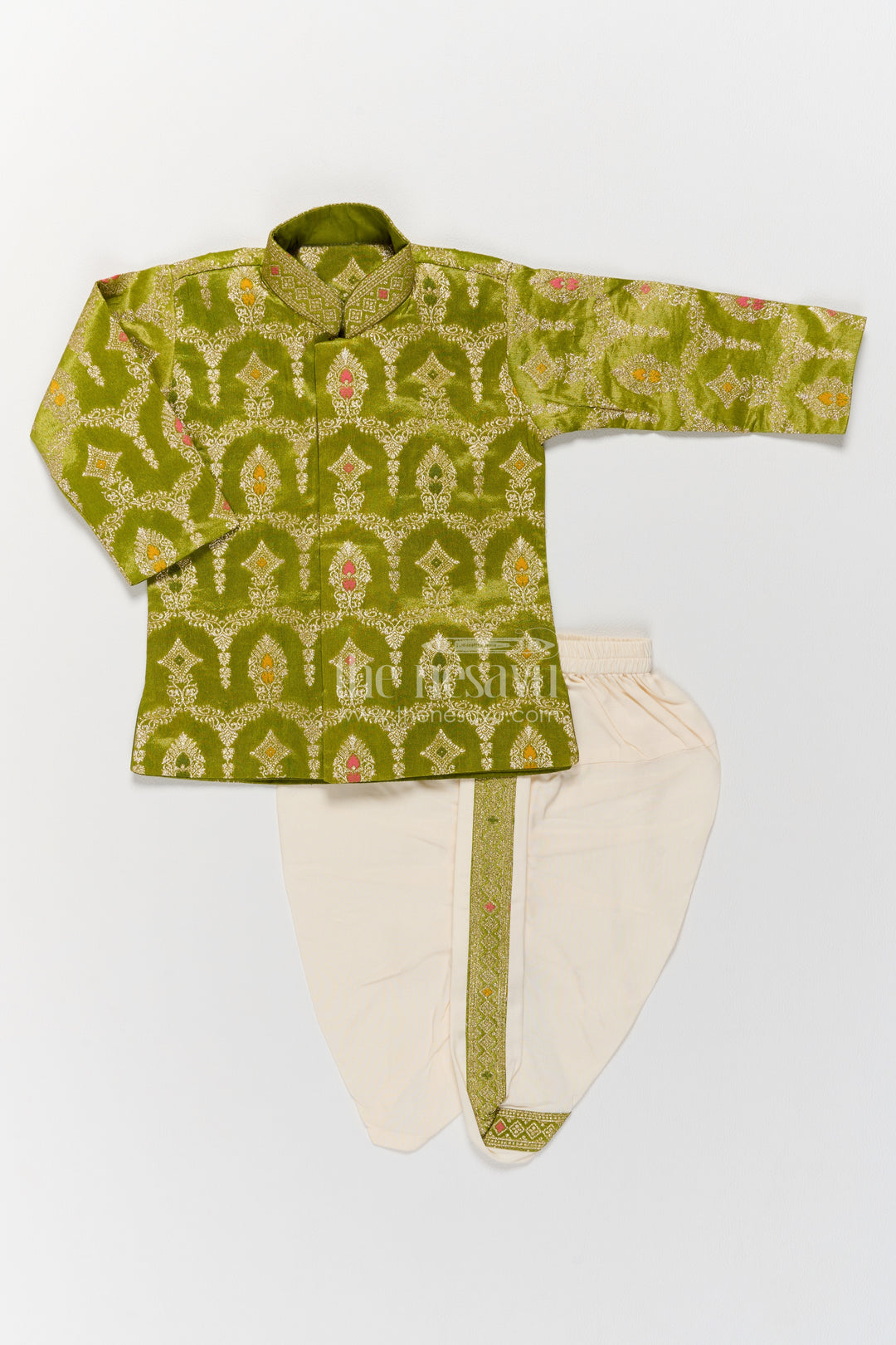 Pattu Pancha Set with Green Designer Detailing for Special Occasions