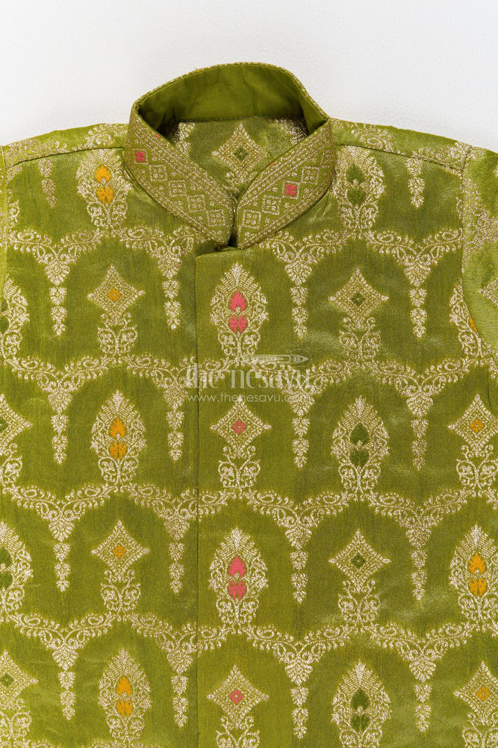 Pattu Pancha Set with Green Designer Detailing for Special Occasions