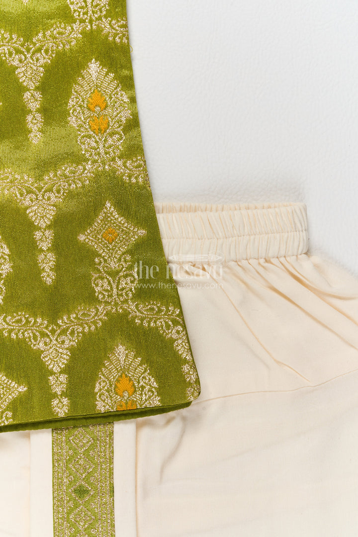 Pattu Pancha Set with Green Designer Detailing for Special Occasions