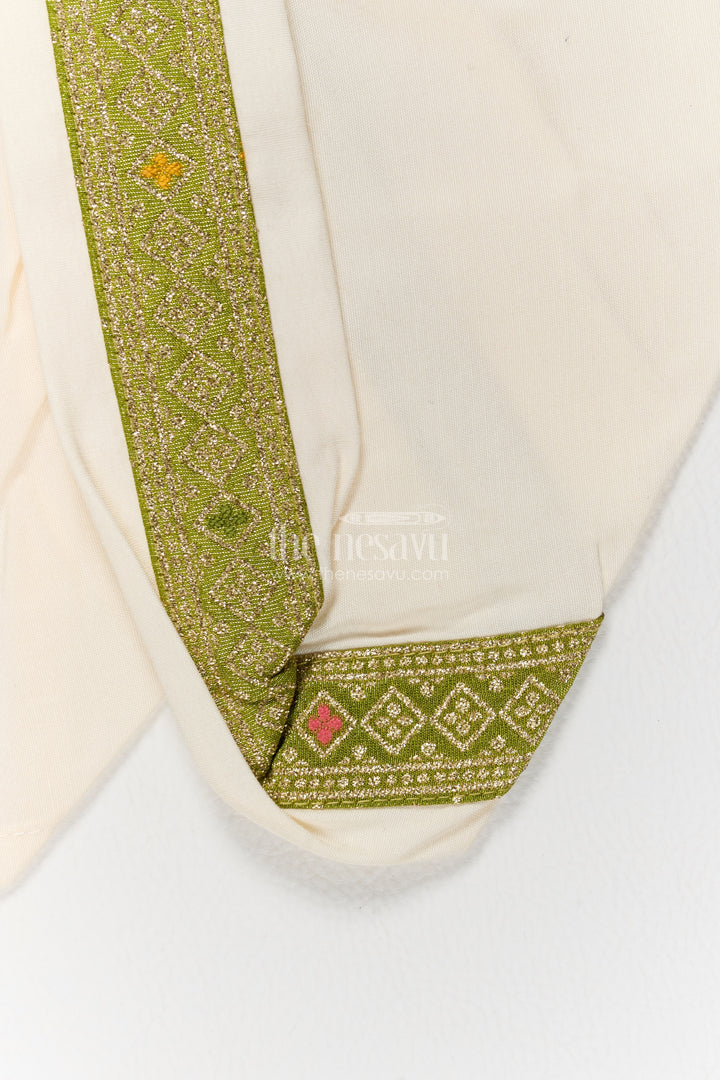 Pattu Pancha Set with Green Designer Detailing for Special Occasions