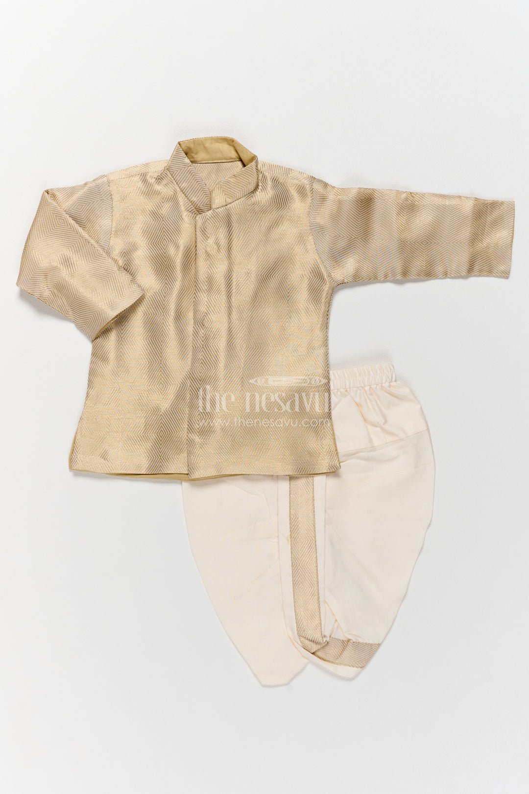 Boys Dhoti Kurta Set with Gold Designer Detailing for Celebrations