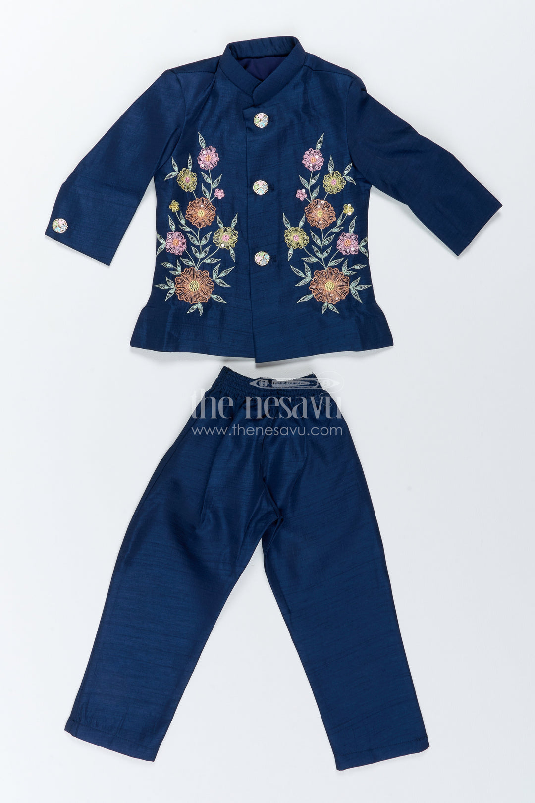 Boys Sherwani Set for Celebrations with Blue Floral Detailing