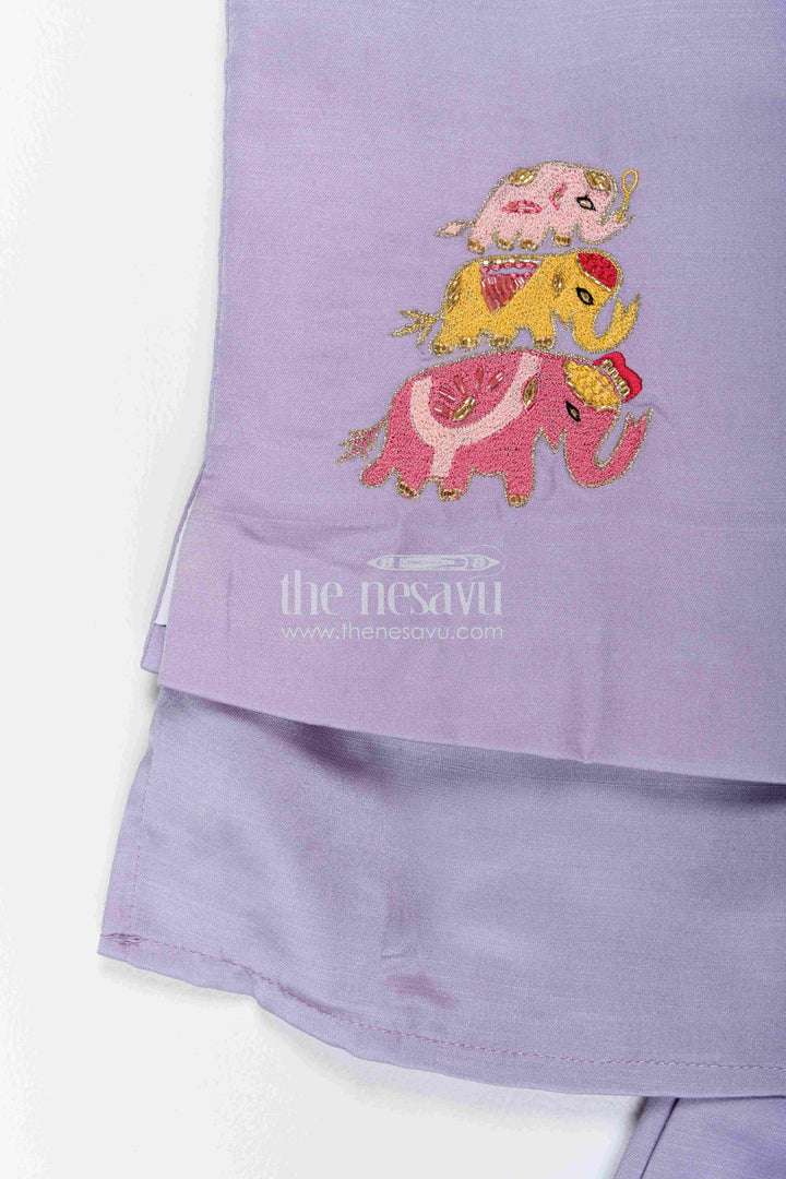 Boys Ethnic Jacket Set with Elephant Detailing in Purple