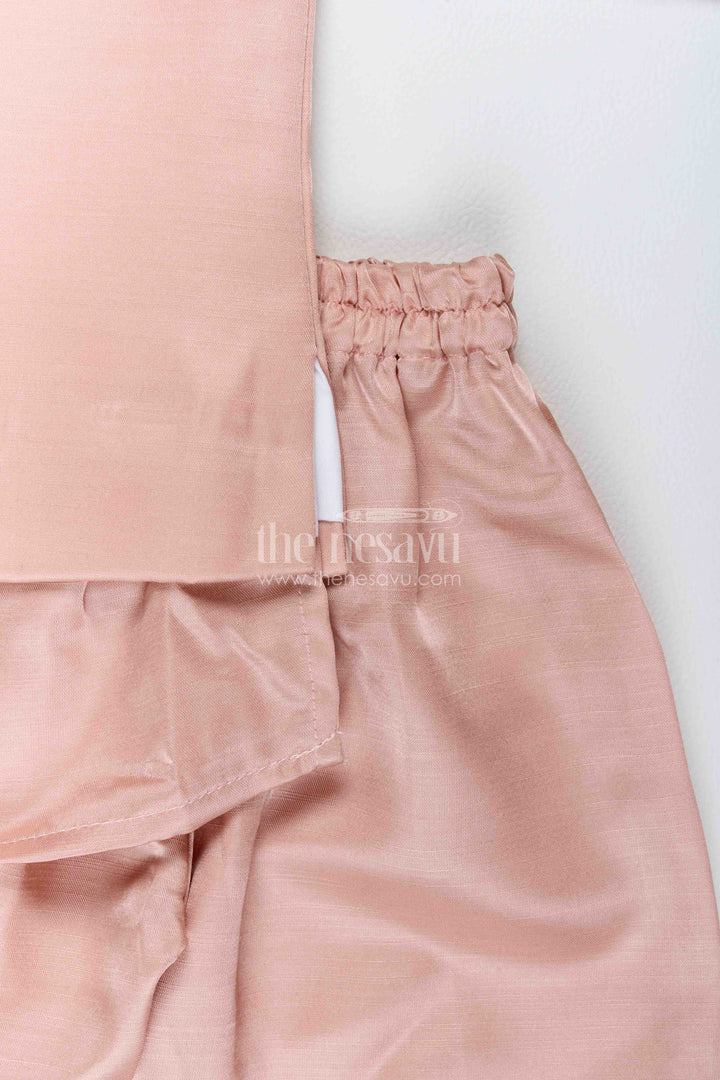 Boys Ethnic Jacket Set for Kids with Elephant Detailing in Peach