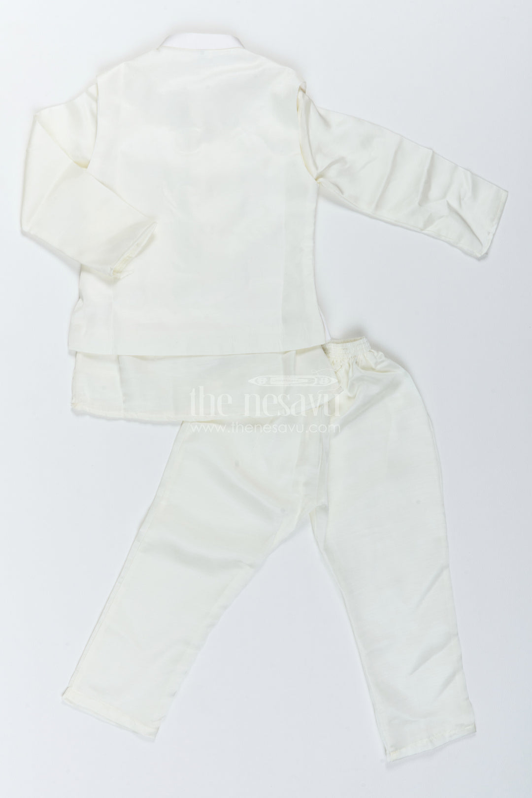 Boys Ethnic Jacket Set with Floral Detailing in Half White