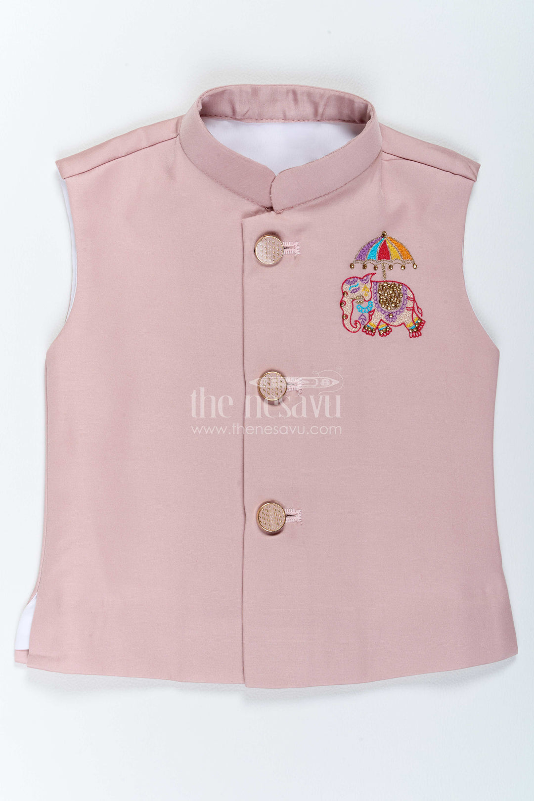 Boys Nehru Jacket Set for Celebrations with Purple Elephant Detailing