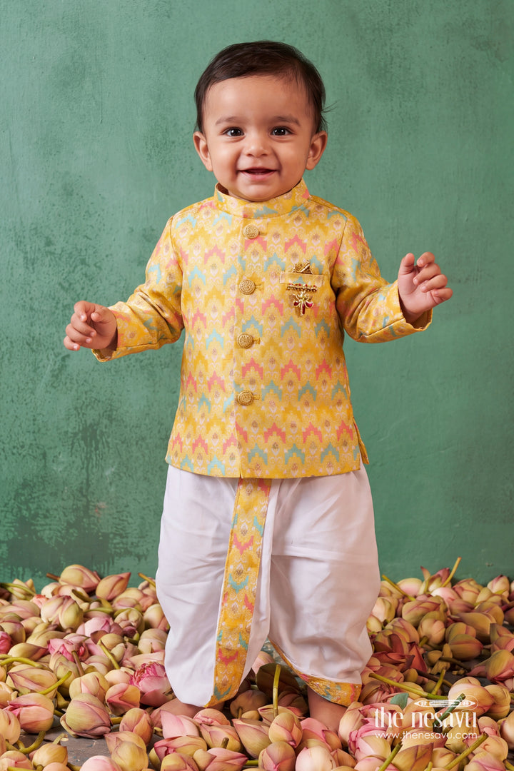 Pattu Pancha Set with Yellow Designer Detailing for Special Occasions