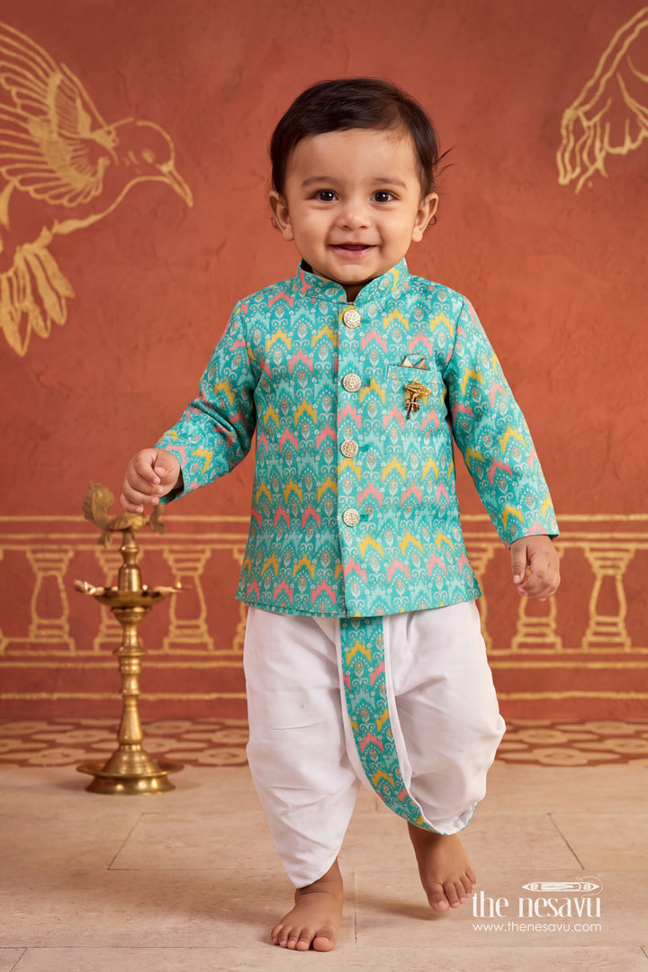 Pattu Pancha Set in Turquoise with Designer Detailing for Family Functions