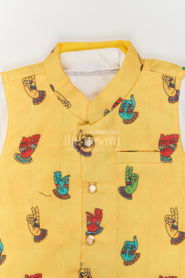 Boys Ethnic Jacket Set for Kids with Designer Detailing in Yellow