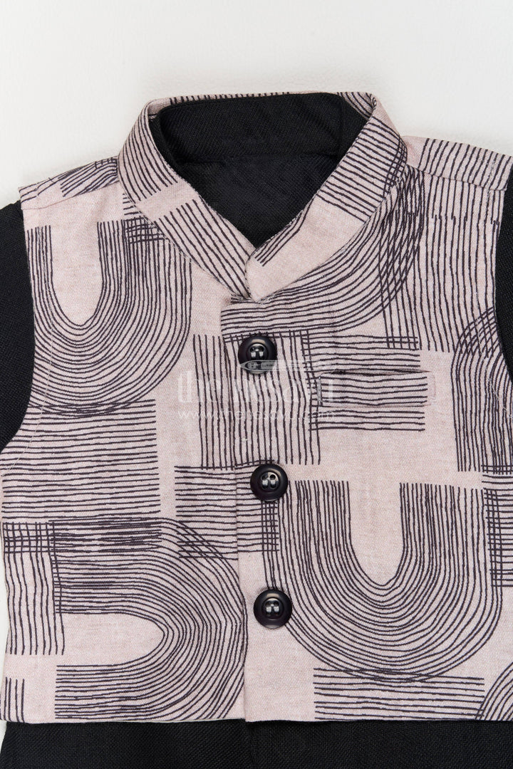 Boys Ethnic Jacket Set with Black Designer Detailing for Special Occasions