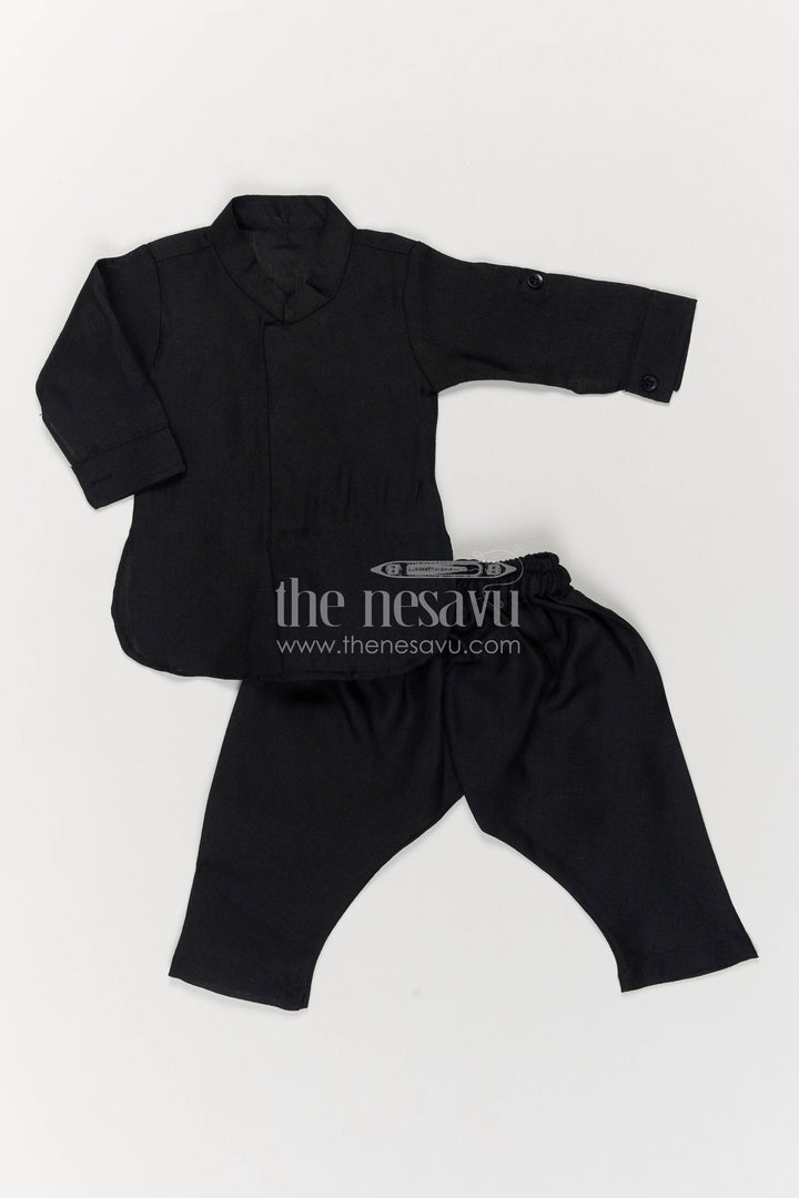 Boys Ethnic Jacket Set with Black Designer Detailing for Special Occasions
