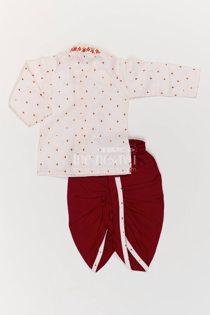 Kids Ready Made Dhoti Set for Celebrations with Half White Floral Detailing