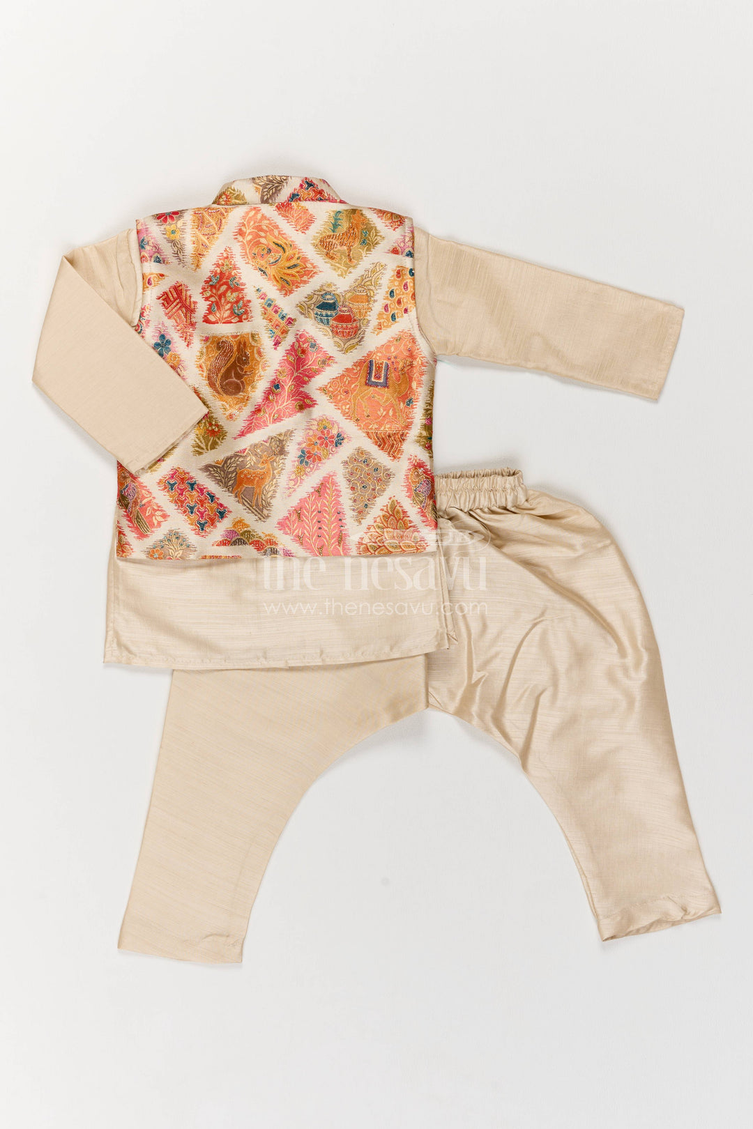 Boys Nehru Jacket Set with Cream Paisley Print for Celebrations