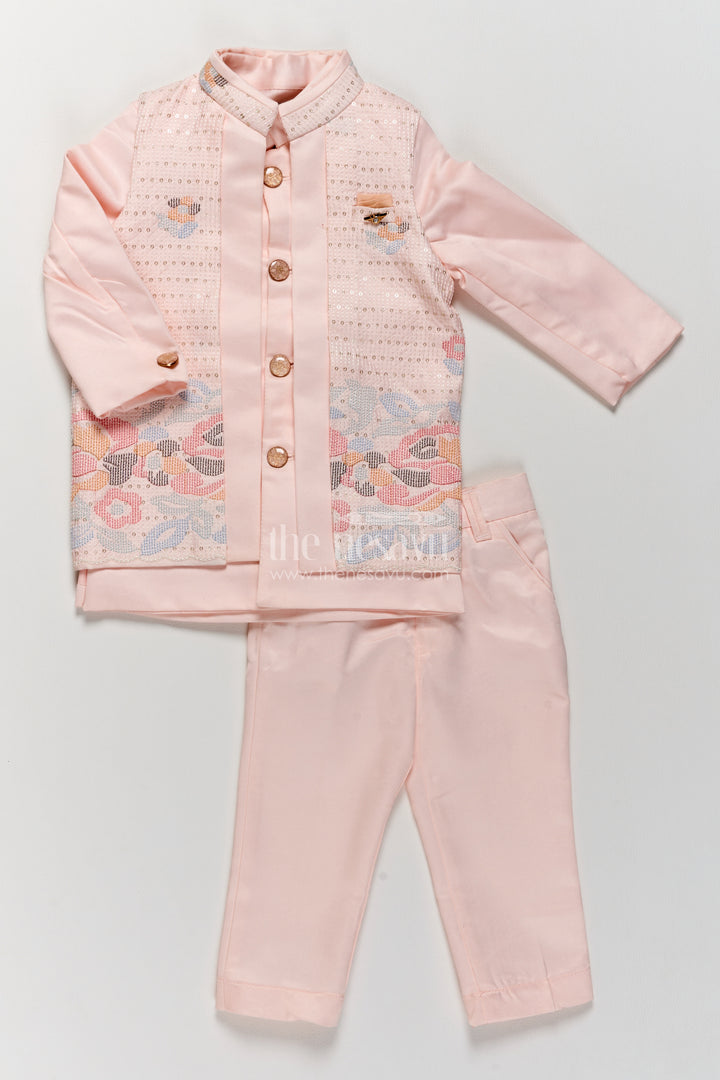 Boys Sherwani Set with Pink Floral Detailing for Celebrations