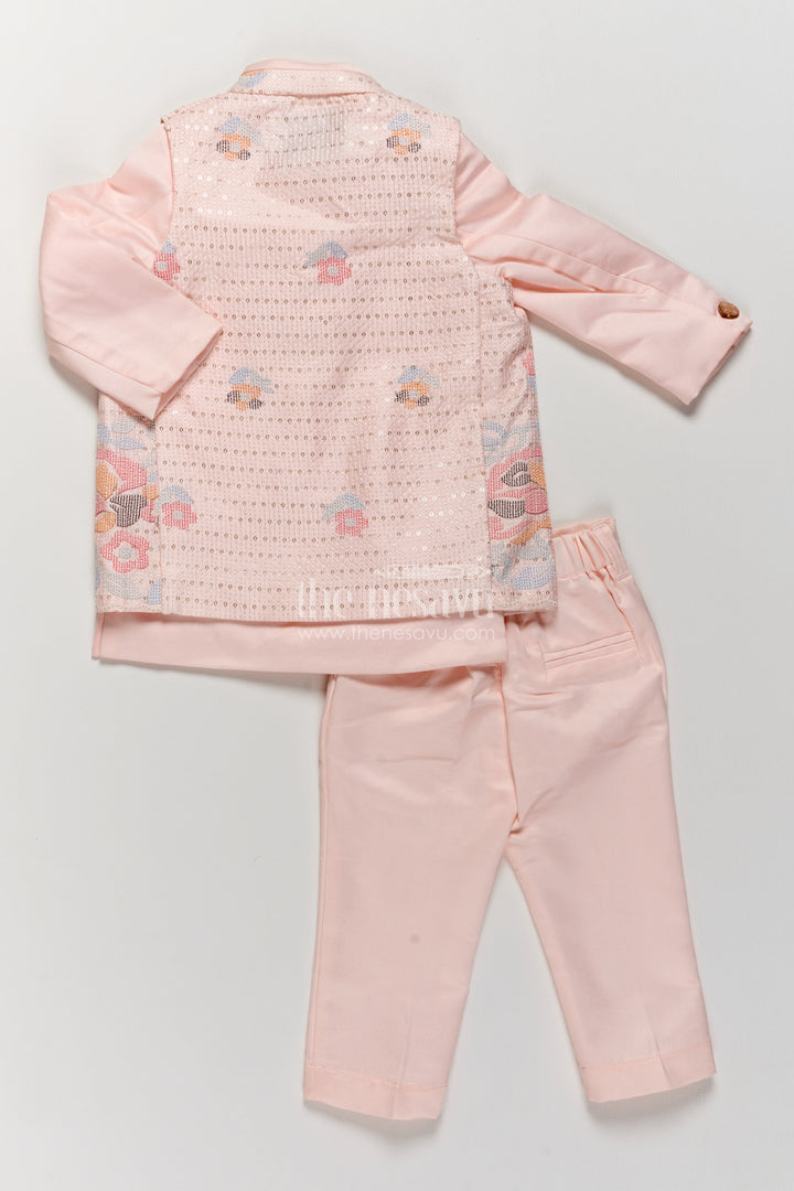 Boys Sherwani Set with Pink Floral Detailing for Celebrations