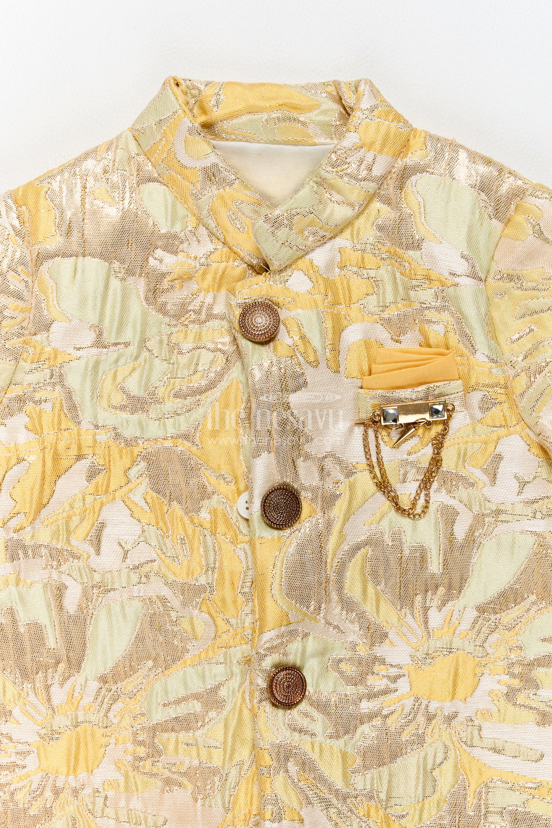 Kids Sherwani with Pant for Kids with Floral Detailing in Yellow