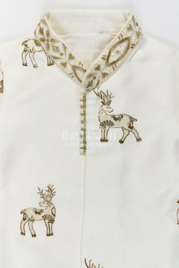 Kids Ready Made Dhoti Set with Embroidery in Half White