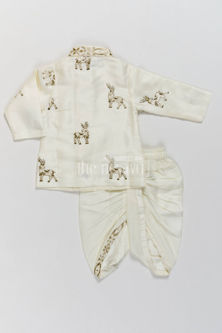 Kids Ready Made Dhoti Set with Embroidery in Half White
