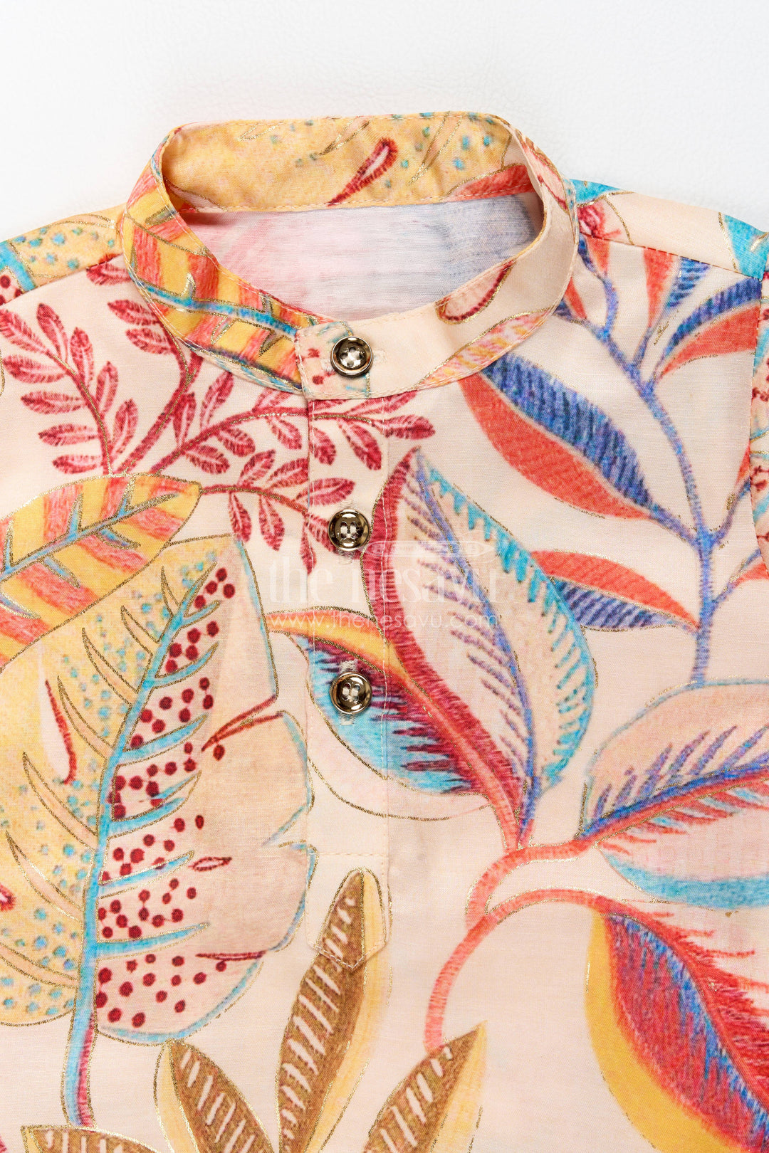 Boys Kurta Pajama Set with Cream Digital Print for Celebrations