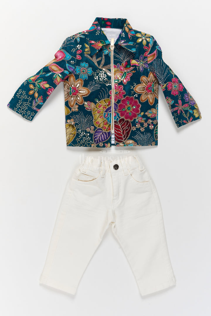 Sherwani for Kids in Green with an Occasion Ready Finish