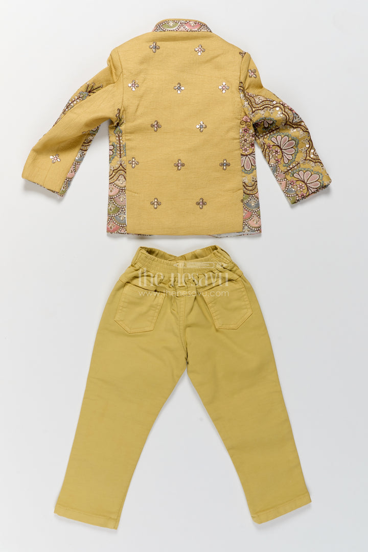 Boys Sherwani Set in Green with Thread Embroidery