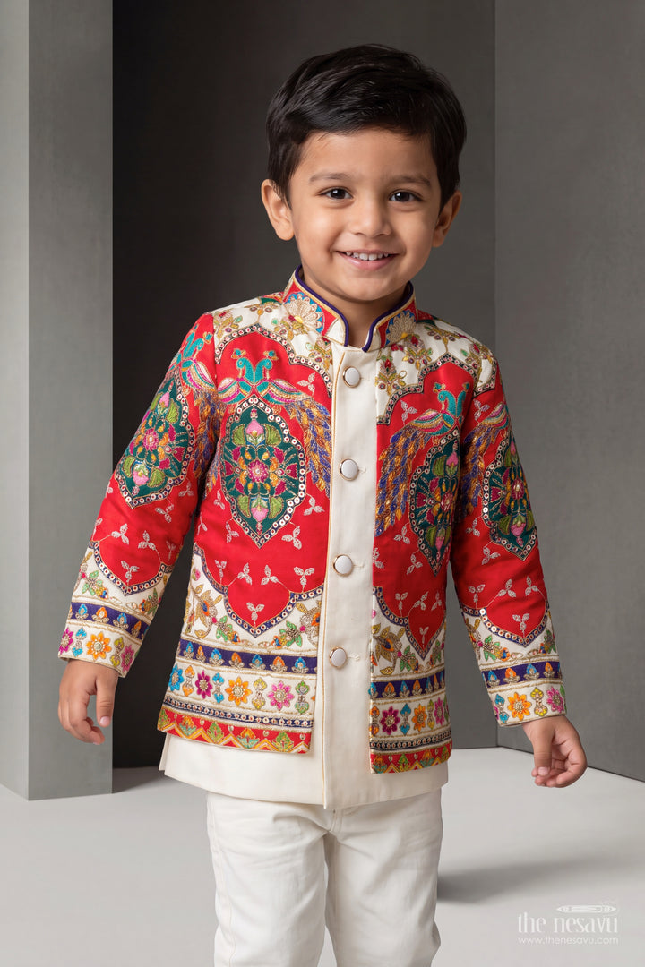 Kids Wedding Sherwani in Red for Celebrations and Photos