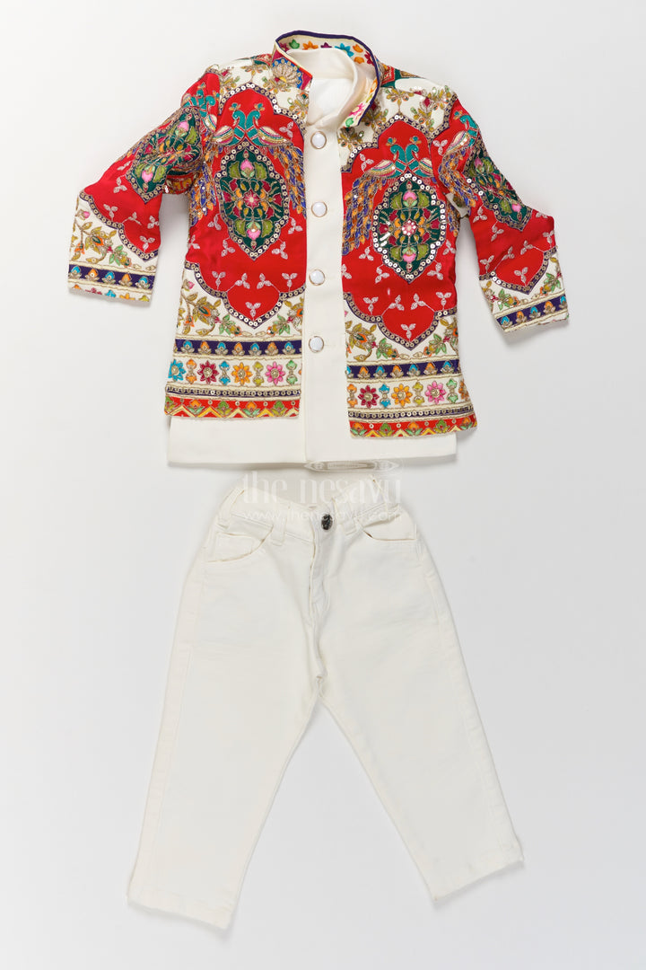 Kids Wedding Sherwani in Red for Celebrations and Photos