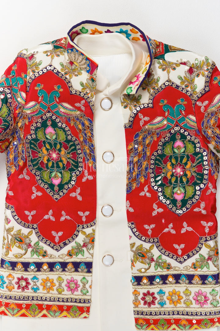 Kids Wedding Sherwani in Red for Celebrations and Photos