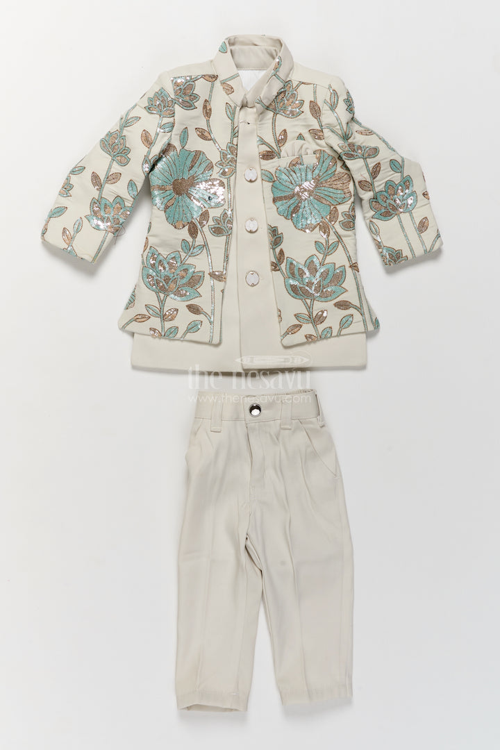 Sherwani for Kids in Grey with an Occasion Ready Finish