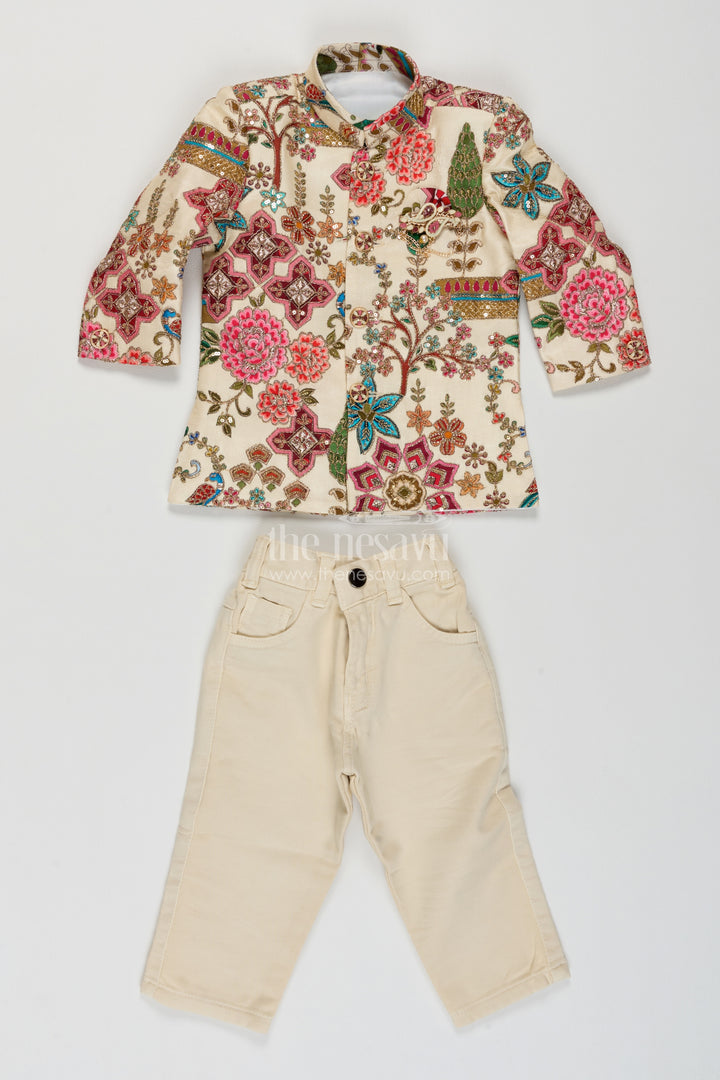 Sherwani for Kids in Cream with an Occasion Ready Finish