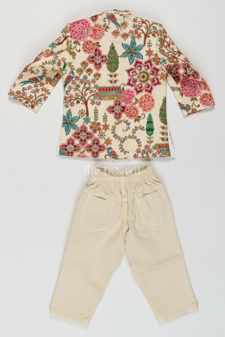 Sherwani for Kids in Cream with an Occasion Ready Finish
