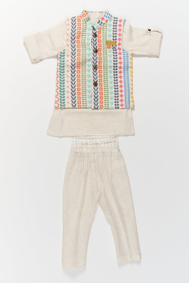 Boys Nehru Jacket Set in Off White with Smart Tailoring