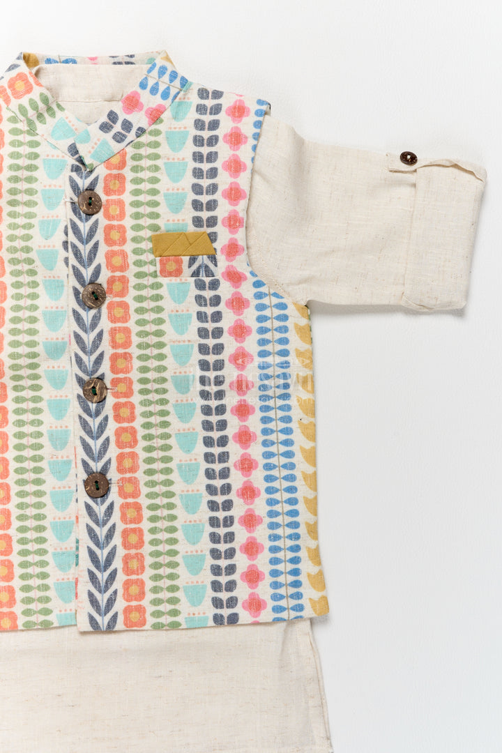Boys Nehru Jacket Set in Off White with Smart Tailoring