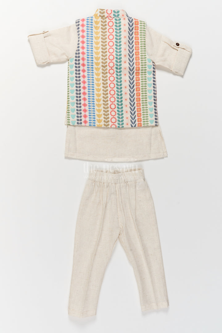 Boys Nehru Jacket Set in Off White with Smart Tailoring