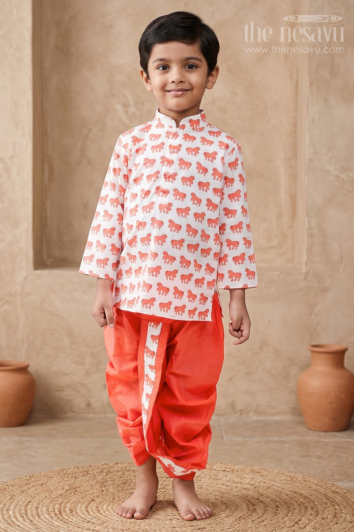Horse Printed Peach Pink Soft Cotton Kurta Suit for Baby Boys