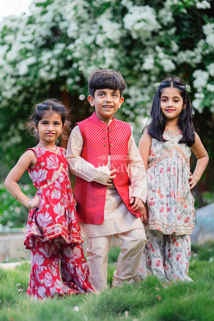 Boys Luxe Kurta Pajama with Vibrant Jacket Ensemble