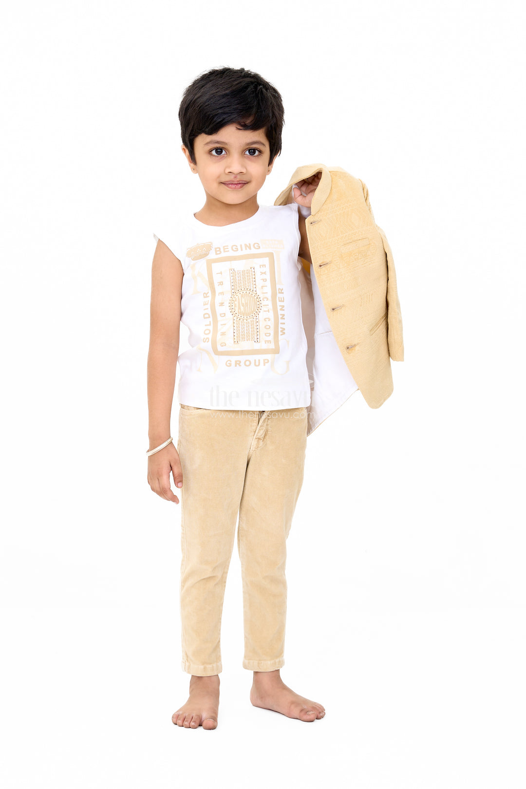 Sophisticated Boys Traditional Kurta Set with Modern Trousers and T-shirt