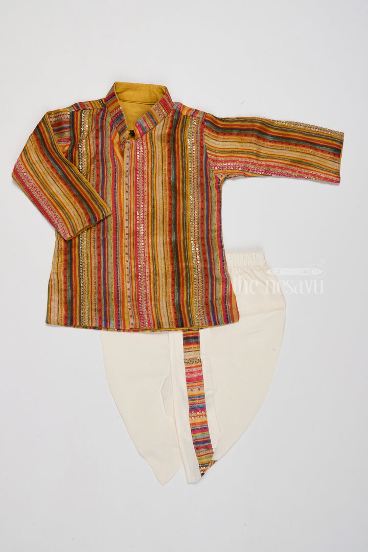 Boys Traditional Striped Cotton Dhoti Dress with Sequin Detailing