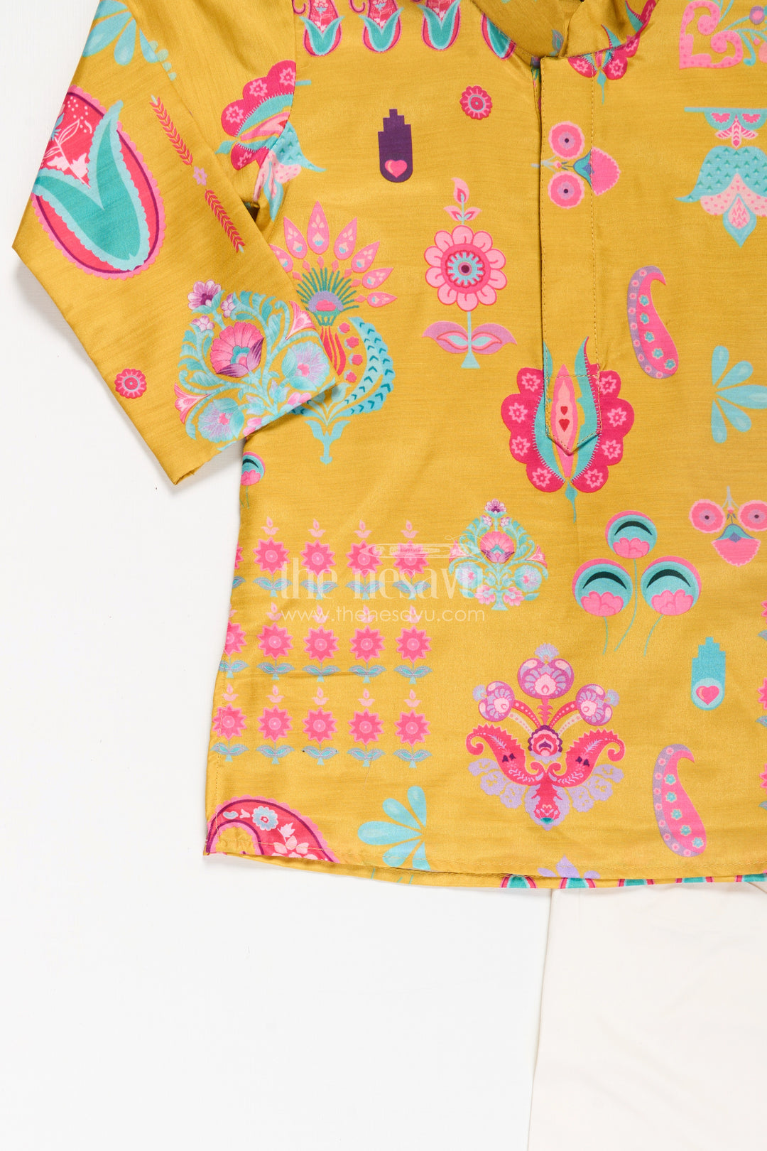 Ethnic Boys Kurta Set in Muslin Silk with Vibrant Traditional Prints